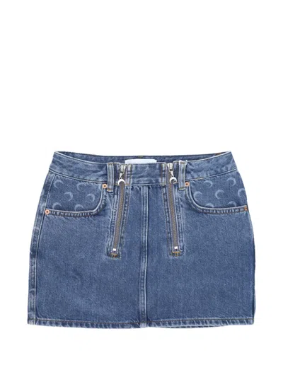 Marine Serre Crescent Moon-print Zip-detail Skirt In Blue