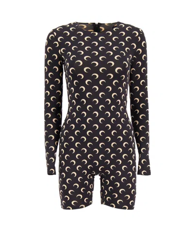 MARINE SERRE CRESCENT-PRINT LONG-SLEEVE JUMPSUIT