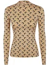 Marine Serre Crescent Print Turtleneck Long-sleeved Top In Brown