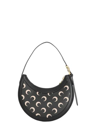 Marine Serre Crescent-shaped Leather Shoulder Bag With Adjustable Handle In Grey