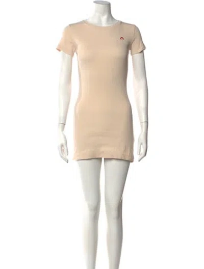 Pre-owned Marine Serre Crew Neck Mini Dress In Neutrals