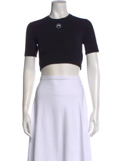 Pre-owned Marine Serre Crew Neck Short Sleeve Crop Top In Black