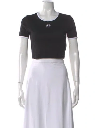 Pre-owned Marine Serre Crew Neck Short Sleeve Crop Top W/ Tags In Black
