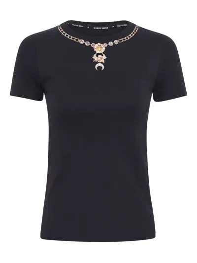 Marine Serre Crew Neck T-shirt In Black