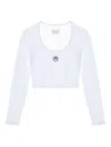 Marine Serre Short Sleeve Cropped Top With Scoop Neck In White
