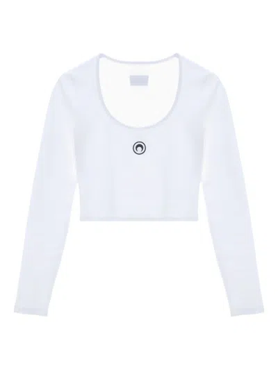 MARINE SERRE MARINE SERRE CREW NECK TOP WITH LOGO EMBROIDERY