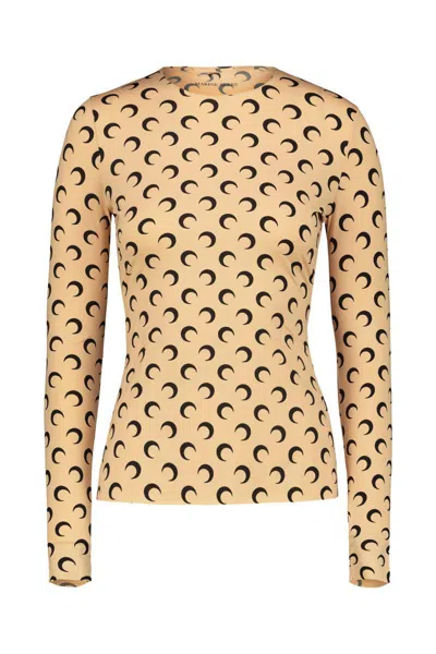 Marine Serre Beige All Over Moon Long Sleeve T-shirt In Ta10 Tan