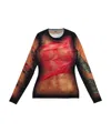 Marine Serre Multicolor Top With Draped Details And All-over Graphic Print In Tech Fabric Woman In Dark Beige