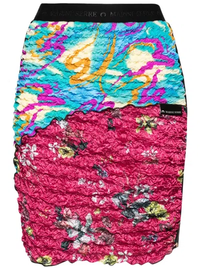 Marine Serre Crinkled Patchwork Skirt In Black