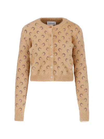 Marine Serre Cropped Cardigan "fluffy Moon" In Beige