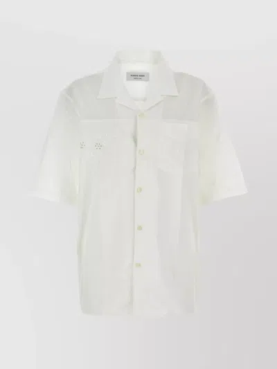 Marine Serre Cropped Cotton Shirt Embroidered Detailing In White
