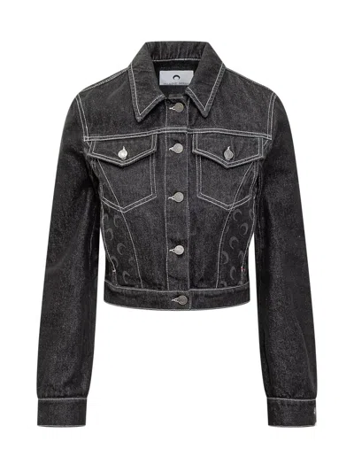 Marine Serre Cropped Denim Jacket In Black