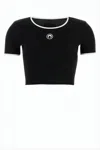 Marine Serre Women Black Cropped Crewneck T-shirt With Logo Embroidery On The Front In Cotton Woman In Animal Print