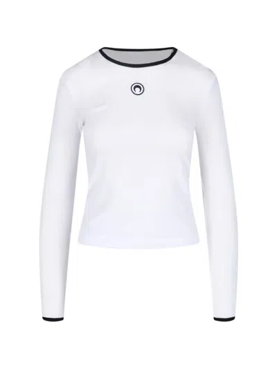 Marine Serre Cropped Fitted T-shirt With Contrast Trim In White