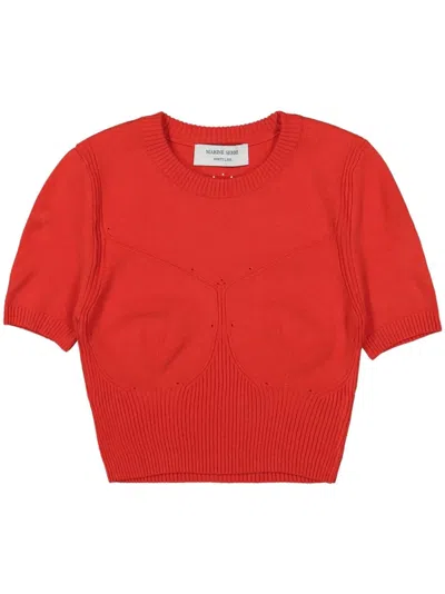 Marine Serre Cropped Knitted Top In Red