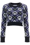 Marine Serre Maglia Cropped Moon Argyle In Black