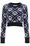 Marine Serre Maglia Cropped Moon Argyle In Black