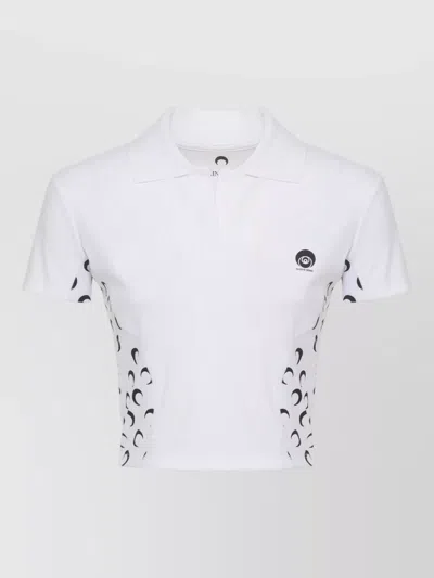 Marine Serre Cropped Polo Top Moon Print Collar In White