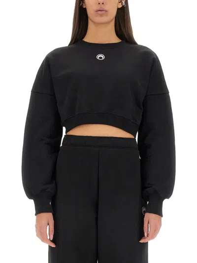 Marine Serre Black Moon Logo Fleece Cropped Sweatshirt