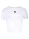 Marine Serre Moon Logo Ribbed Jersey Cut-out T-shirt In White