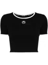 Marine Serre Cropped Top In Ribbed Jersey With Moon Logo In Black