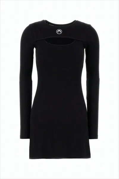 Marine Serre Cut-out Detail Long-sleeve Top With Ribbed Texture In Black