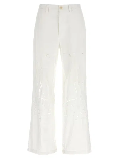 Marine Serre Regenerated Household Linen Wide Leg Pants In White