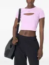 Marine Serre Purple Moon Logo Ribbed Jersey Cut-out T-shirt In Pink