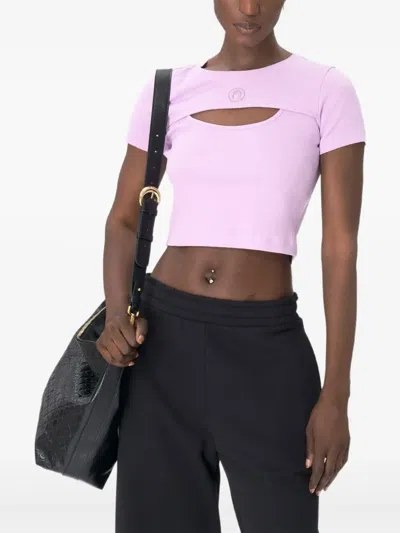 Marine Serre Cut-out Jersey T-shirt In Pink
