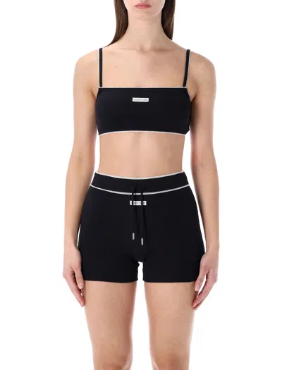 Marine Serre Seventies Inspired Cropped Jersey Bra Top In Black