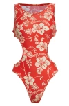 Marine Serre Cutout Active Jersey One-piece Swimsuit In Red