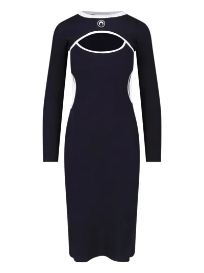 Marine Serre Cutout Long Sleeve Ribbed Midi Dress In Blue