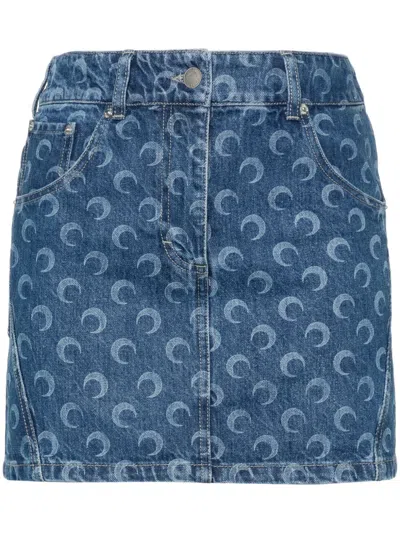 Marine Serre Deadstock Denim Miniskirt In Blue