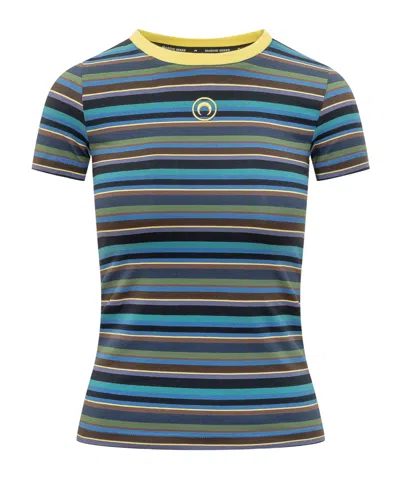 Marine Serre Deadstock Moon Logo Stripes Jersey Baby Fit T-shirt In Multi