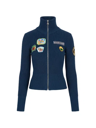 Marine Serre Deadstock Scout Patches Cardigan In Blue