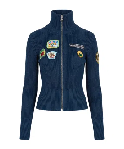 Marine Serre Deadstock Scout Patches Cardigan In Blue