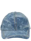 Marine Serre Denim Baseball Cap With Crescent Moon Pattern And Adjustable Strap In Blue