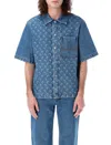 Marine Serre Denim Bow Shirt Bowling Moon In Light Blue