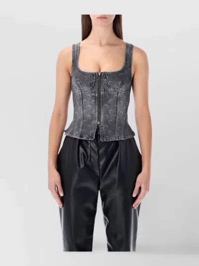 MARINE SERRE DENIM BUSTIER TOP SCOOP NECK