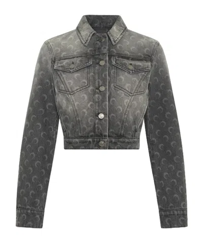 Marine Serre Denim Cropped Jacket In Black