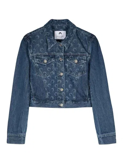 Marine Serre Denim Cropped Jacket In Blue