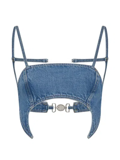 Marine Serre Denim Cutout Bra Top In Blue