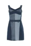 Marine Serre Patchwork Regenerated Stretch Denim Minidress In Blue