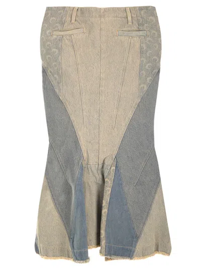 MARINE SERRE DENIM FLARED SKIRT