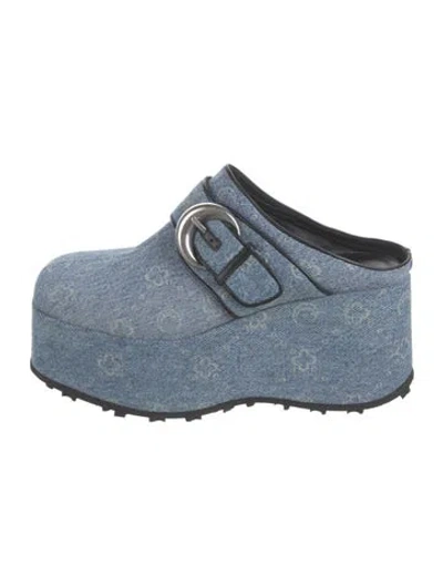 Pre-owned Marine Serre Denim Graphic Print Mules In Blue