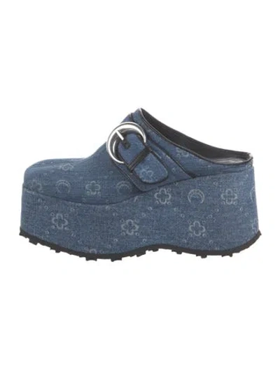 Pre-owned Marine Serre Denim Graphic Print Mules In Blue