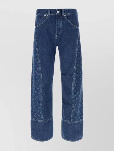 MARINE SERRE DENIM JEANS WITH EMBROIDERED PATTERN AND WIDE LEG