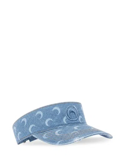 Marine Serre Denim Moon Print Visor With Adjustable Buckle In Blu