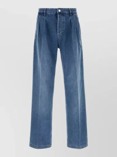 Marine Serre Denim Straight Jeans Wide Leg Pleated In Blue