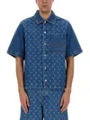 Marine Serre Denim Bow Shirt Bowling Moon In Navy